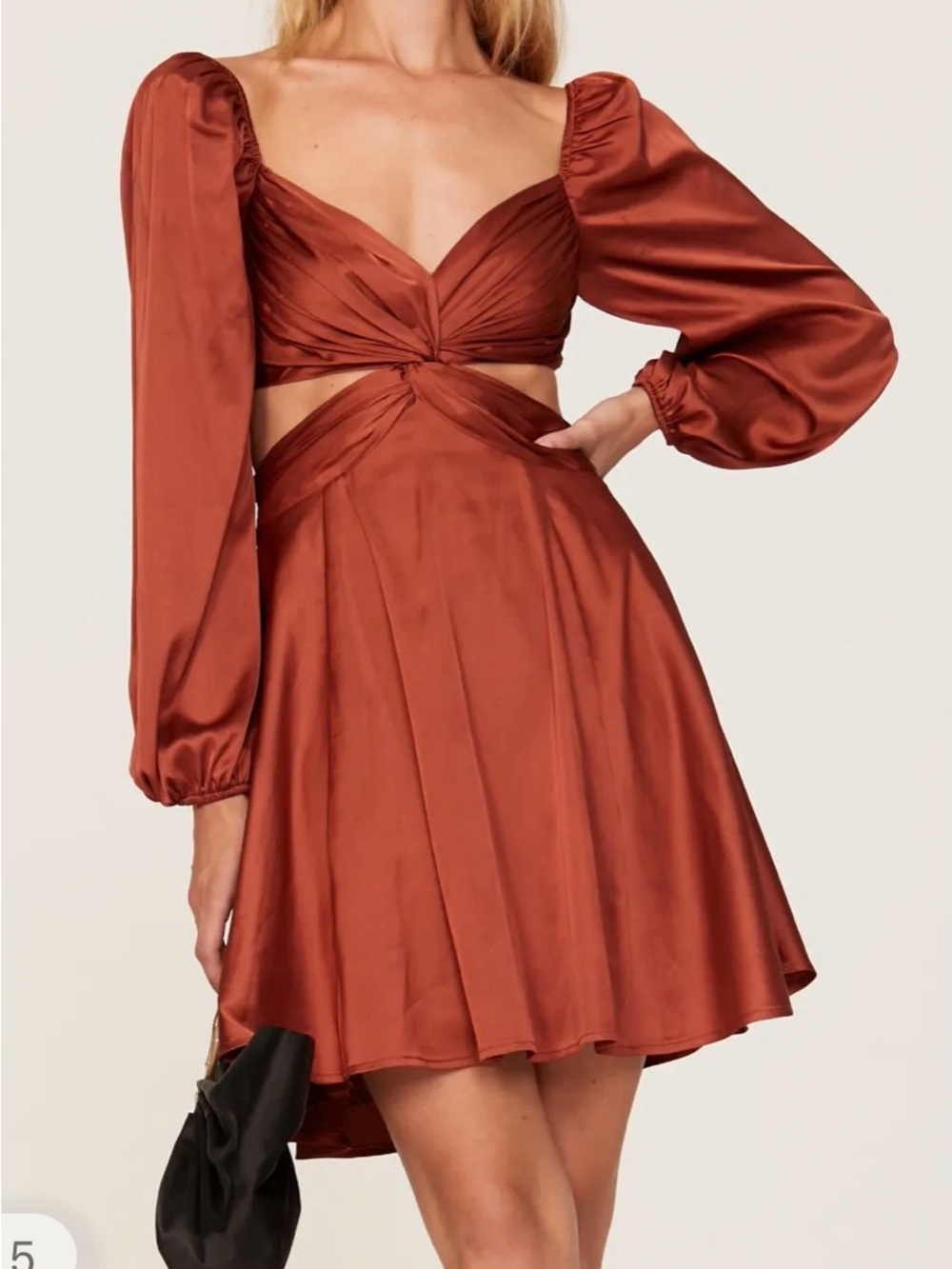 ASTR Rust Satin Twist-Front Mini Dress